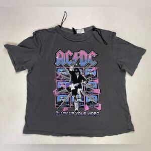 H&M ACDC Blow Up Your Video Graphic T-shirt Women Medium Gray Short Sleeve Music